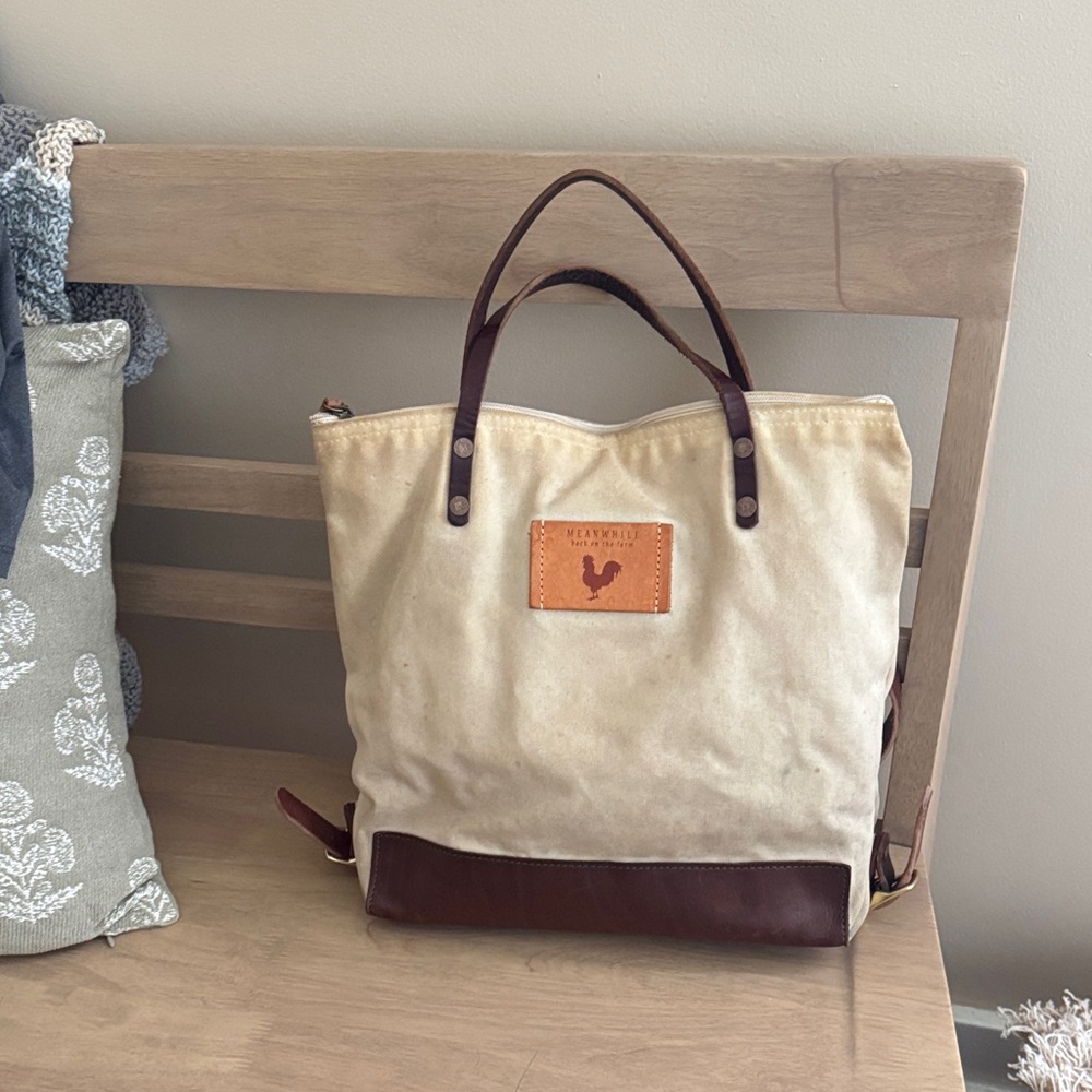 Stylish Cream and Brown Canvas Backpack